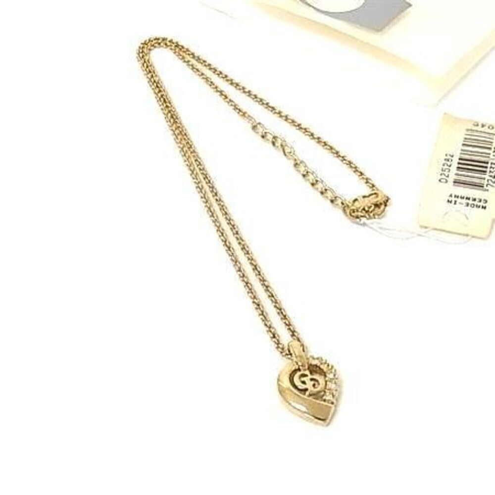 Christian Dior Necklace, Heart Design, Gold Metal, Rhinestones, Women's